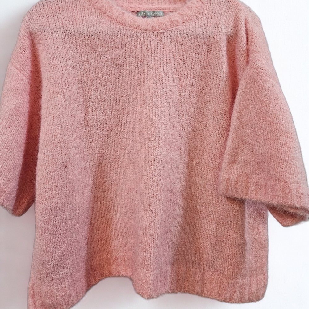 Spring Stylish Cozy Pink Womens Short Sleeve Mid Waist Sweater